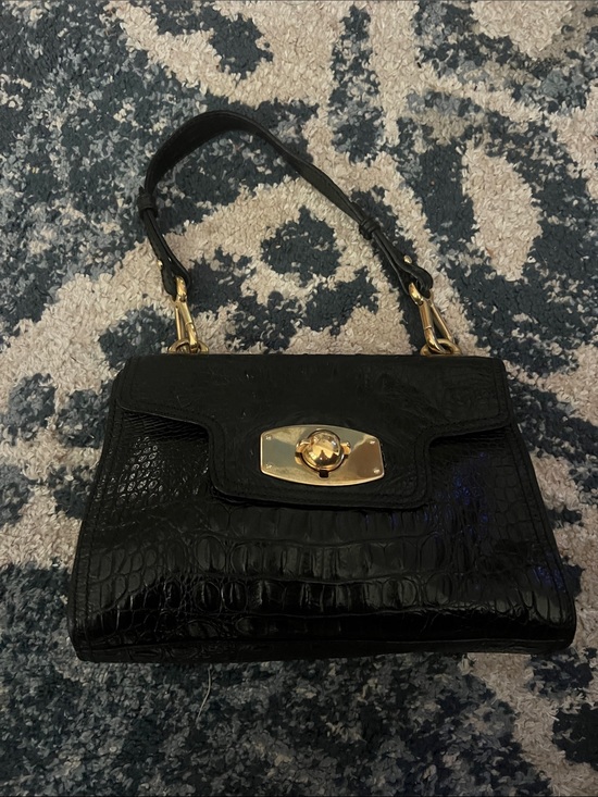 Furla Handbags - Furla Black Croc-Embossed Shoulder Bag with Gold Hardware